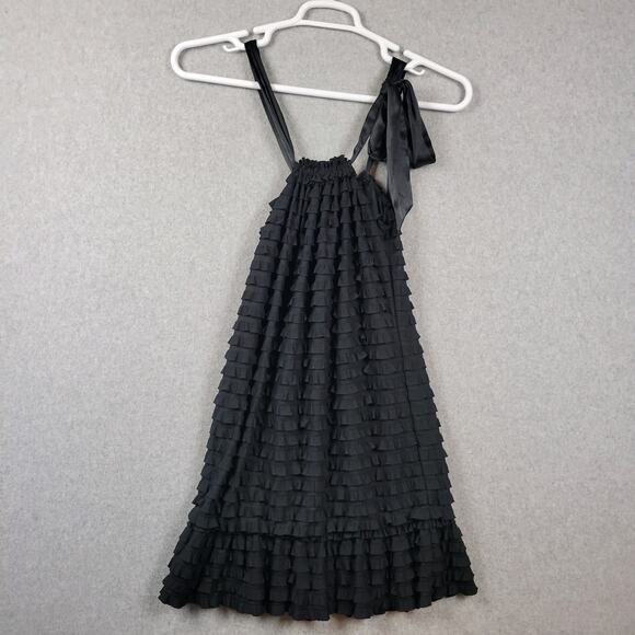Franccesca Bellini Black Ruffle Layered Sleeveless Mini Dress Women's Large - Picture 6 of 10